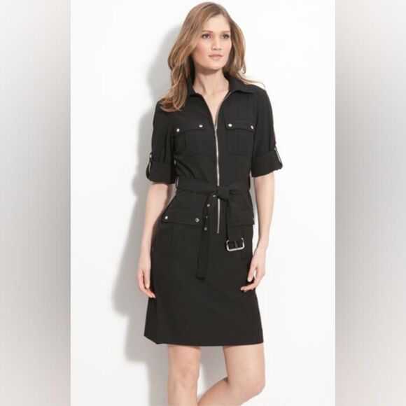 Michael Michael Kors Black Utility Shirt Dress Silver Accents Size XL - Picture 1 of 15